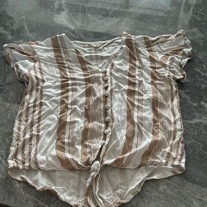 Girls large button down white and tan shirt